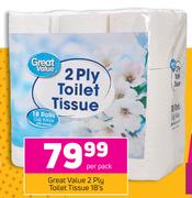 Great Value 2 Ply Toilet Tissue-18's Per Pack