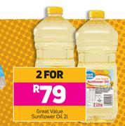 Great Value Sunflower Oil-For 2 x 2Ltr