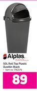 Alpas 50L Roll Top Plastic Dustbin (Black)