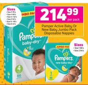 Pamper Active Baby Or New baby Jumbo Pack Disposable Nappies-Per Pack
