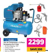 Tradeair 24L Air Compressor + 5 Piece Accessory 24LT C108