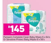 Pampers Complete Clean Baby Wipes 6 x 64's Or Sensitive Protect Baby Wipes 6 x 56's-Each