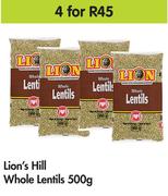 Lion's Hill Whole Lentils-For 4 x 500g