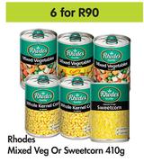 Rhodes Mixed Veg Or Sweetcorn-For 6 x 410g