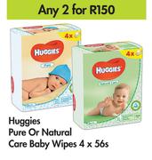 Huggies Pure Or Natural Care Baby Wipes-For Any 2 x 4 x 56's