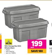 Big Jim 160L Storage Box With Wheels Black-Each