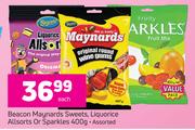 Beacon Maynards Sweets, Liquorice Allsorts Or Sparkles Assorted-400g Each
