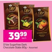 D'Lite Sugarfree Dark Chocolate Slabs Assorted-80g Each