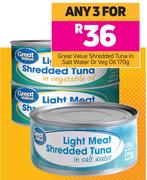 Great Value Shredded Tuna In Salt Water Or Veg Oil-For Any 3 x 170g