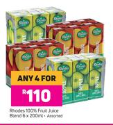 Rhodes 100% Fruit Juice Blend Assorted-For Any 4 x 6 x 200ml