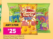 Willards Cheese Curls Balls Or Monster Munch Assorted-For Any 3 x 100g
