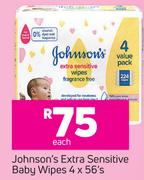 Johnson's Extra Sensitive Baby Wipes-4 x 56's Each