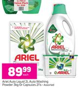Ariel Auto Liquid 2Ltr, Auto Washing Powder 3Kg Or Capsules 21's Assorted-Each