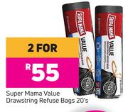 Super Mama Value Drawstring Refuse Bags-For 2 x 20's