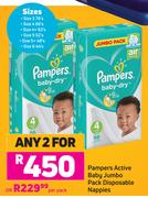 Pampers Active Baby Jumbo Pack Disposable Nappies-For 2