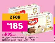 Huggies Gold New Baby Disposable Nappies Carry Pack Size 1-42's-For 2