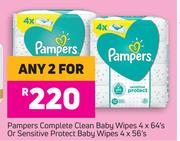 Pampers Complete Clean Baby Wipes 4 x 64's Or Sensitive protect Baby Wipes 4 x 56's-For Any 2