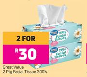 Great Value 2 Ply Facial Tissue-For 2 x 200's