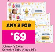 Johnson's Extra Sensitive Baby Wipes-For Any 3 x 56's