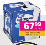 Great Value Long Life Milk-6 x 1L Per Pack