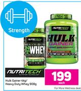 Nutritech Hulk Gainer 4Kg/Heavy Duty Whey 908g-Each