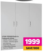 Special Ucan 1350MM Built In Cupboards White H2100 x D500 x W1350