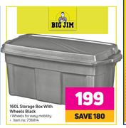 Big Jim 160L Storage Box With Wheels Black