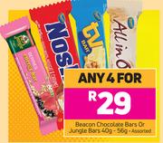 Beacon Chocolate Bars Or Jungle Bars Assorted-For Any 4 x 40g/56g