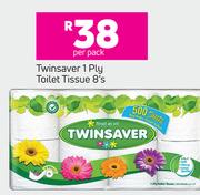 Twinsaver 1 Ply Toilet Tissue-8's Per Pack