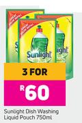 Sunlight Dish Washing Liquid Pouch-For Any 3 x 750ml