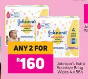 2Johnson's Extra Sensitive Baby Wipes-For Any 2 x 4 x 56's Pack