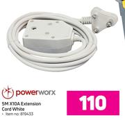 Power Worx 5m x 10A Extension Cord (White)