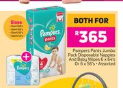 Pampers Pants Jumbo Pack Disposable Nappies & Baby Wipes 6 x 64's Or 6 x 56's Assorted-For Both
