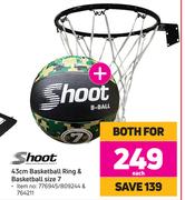 Shoot 43cm Basketball Ring & Basketball Size 7-For Both