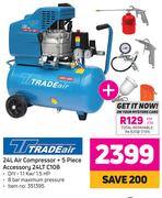 Tradeair 24L Air Compressor + 5 Piece Accessory 24LT C108