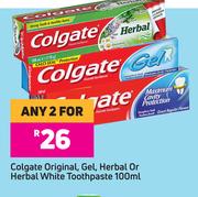 Colgate Original, Gel, Herbal Or Herbal White Toothpaste-For Any 2 x 100ml