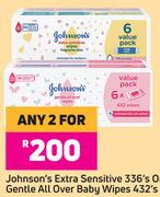 Johnson's Extra Sensitive 336's Or Gentle All Over Baby Wipes 432's-For Any 2