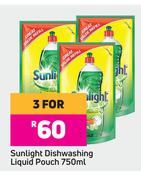 Sunlight Dishwashing Liquid Pouch-For 3 x 750ml