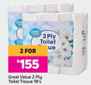 Great Value 2Ply Toilet Tissue-For 2 x 18's