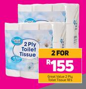 Great Value 2 Ply Toilet Tissue-For 2 x 18's