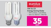 Eurolux 11W 3U CFL Energy Saving Globe-Each
