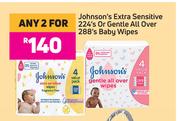Johnson's Extra Sensitive 224's or Gentle All Over 288's Baby Wipes-For Any 2