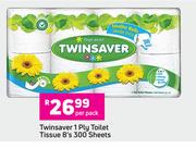 Twinsaver 1 Ply Toilet Tissue 8's 300 Sheets-Per Pack