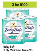 Baby Soft 2 Ply Mini Toilet Tissue-For 3 x 9's