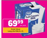 Great Value Long Life Milk-6 x 1Ltr Per Pack