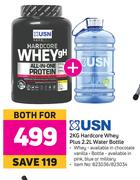 USN 2Kg Hardcore Whey Plus 2.2L Water Bottle-For Both