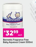 Bennetts Fragrance Free Baby Aqueous Cream-500ml Each