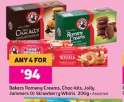 Bakers Romany Creams, Choc Kits, Jolly Jammers Or Strawberry Whirls-For Any 4 x 200g