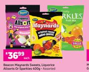 Beacon Maynards Sweets, Liquorice Allsorts Or Sparkles Assorted-400g Each