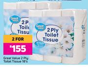 Great Value 2 Ply Toilet Tissue-For 2 x 18's